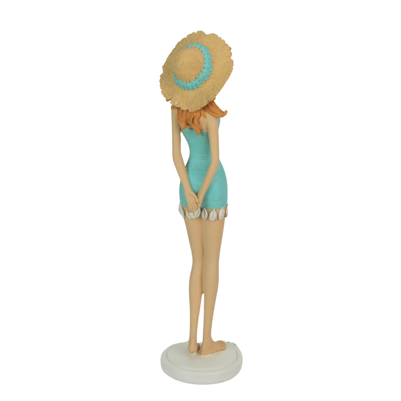 Bathing Beauty Figurine, 14 Inch Redhead in Teal Retro Swimsuit Image 7