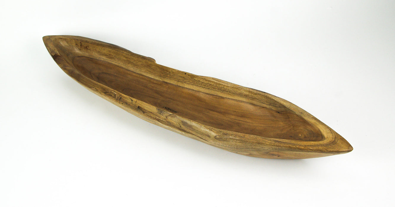 Handmade Teak Wood Decorative Centerpiece Dough Bowl 31 Inches Long Boho Décor Image 2