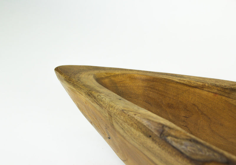 Exquisite Hand-Carved Teak Wood Dough Bowl - 31 Inches Long - Primitive Country Style - Boho Charm for Your Kitchen or Dining