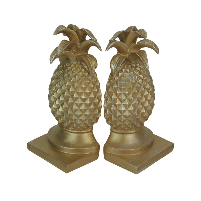 Elegant Gold Pineapple Bookends – Chic Tropical Decor for Bookshelves, Desks, or Mantels – Stylish Home Accent – 10 Inches