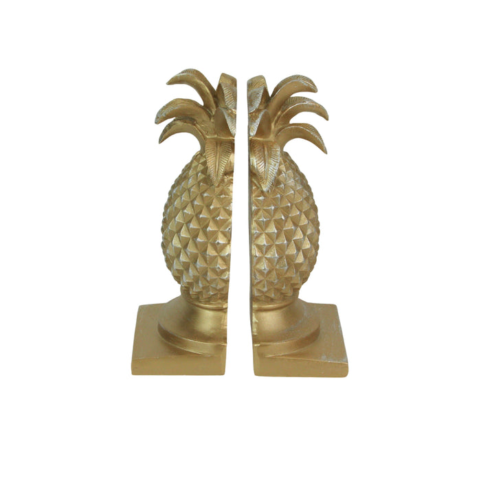 Elegant Gold Pineapple Bookends – Chic Tropical Decor for Bookshelves, Desks, or Mantels – Stylish Home Accent – 10 Inches