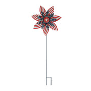 Stars & Stripes Red White Blue Metal Kinetic Wind Spinner Patriotic Garden Stake  - American Flag Themed Outdoor Flowerbed,