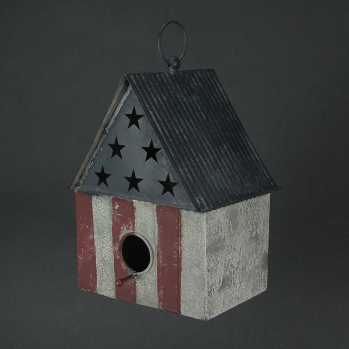 Rustic Metal Americana Hanging Bird House Decorative Garden Farmhouse Decor Image 2