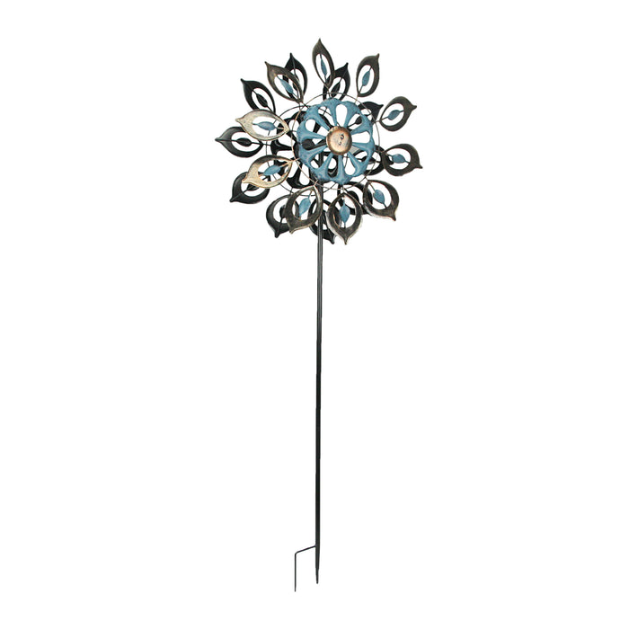 51-Inch Antique Copper and Blue Finish Metal Kinetic Wind Spinner - Exquisite Garden Stake for Your Yard or Garden -