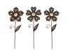 Set of 3 Rustic Brown Metal Flower Garden Stakes With Colorful Jewel Accents 18 Inches High Image 1