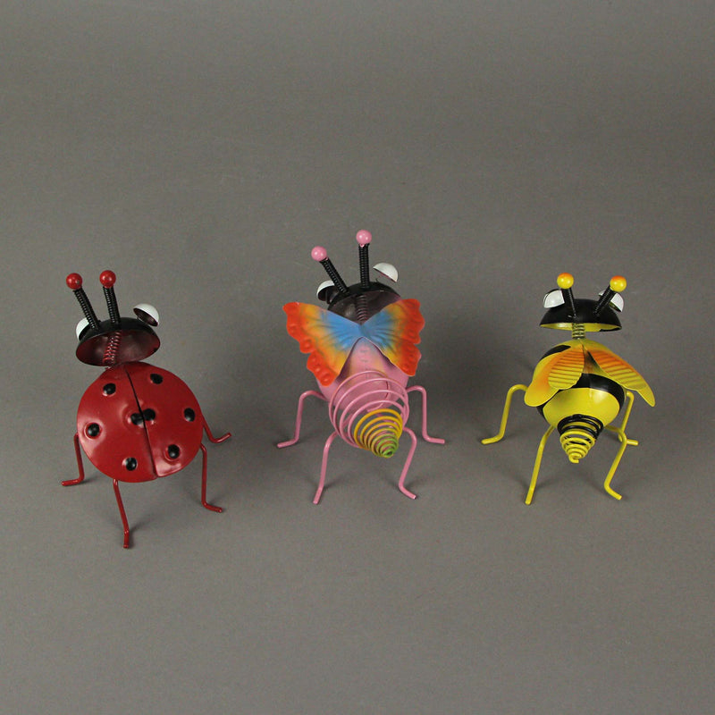 Set of 3 Colorful Metal Insect Flower Pot Hangers - Whimsical, Adorable Bumble Bee, Ladybug, and Butterfly Outdoor Figurines
