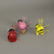 Set of 3 Colorful Metal Insect Flower Pot Hangers - Whimsical, Adorable Bumble Bee, Ladybug, and Butterfly Outdoor Figurines