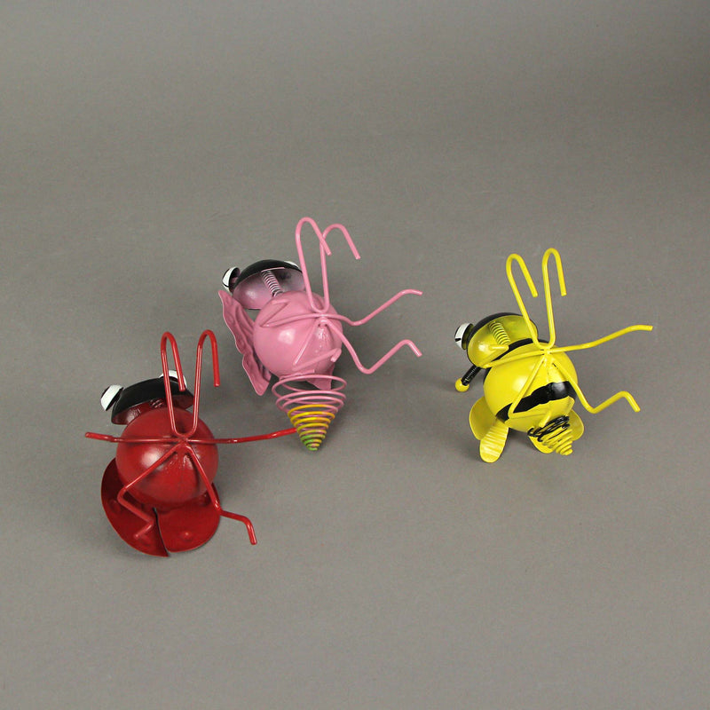 Set of 3 Colorful Metal Insect Flower Pot Hangers - Whimsical, Adorable Bumble Bee, Ladybug, and Butterfly Outdoor Figurines