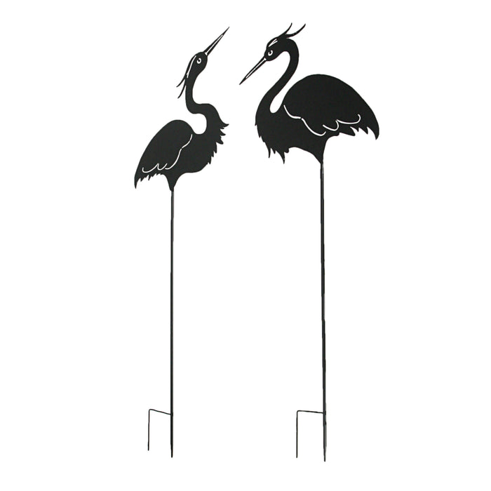 Pair of Graceful Black Metal Heron Silhouette Cutout Garden Stakes for Artistic Outdoor Decor - Elegant Laser-Cut Birds - 43