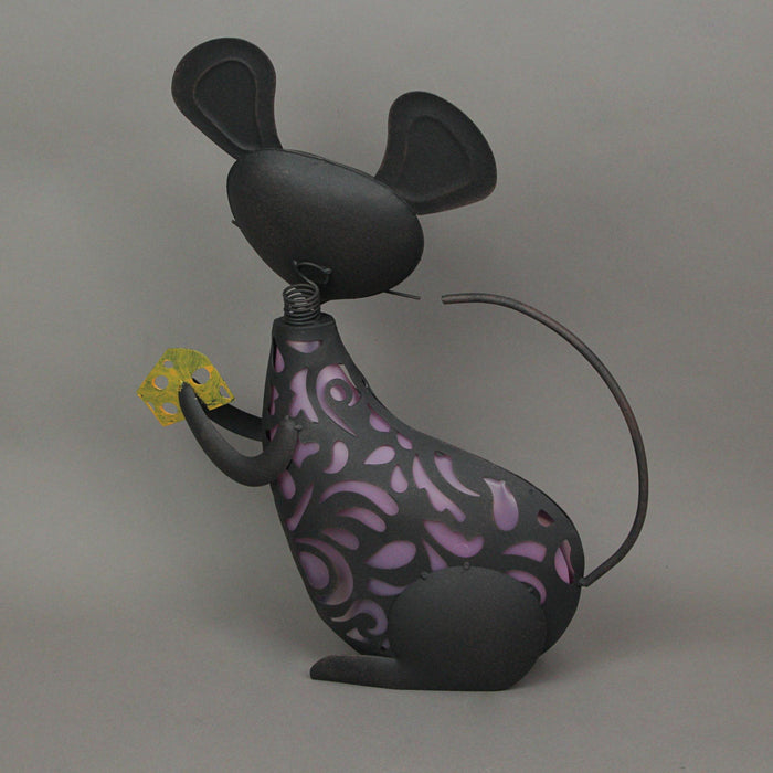 Adorable Mouse Eating Cheese Metal LED Solar Garden Statue Accent Light Outdoor Décor Image 3