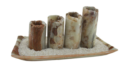 Red and White Marble Artisan Hand Crafted 5 Piece Marble Candle and Tray Set Image 1