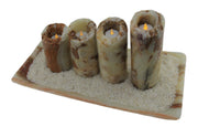 Red and White Marble Artisan Hand Crafted 5 Piece Marble Candle and Tray Set Image 2
