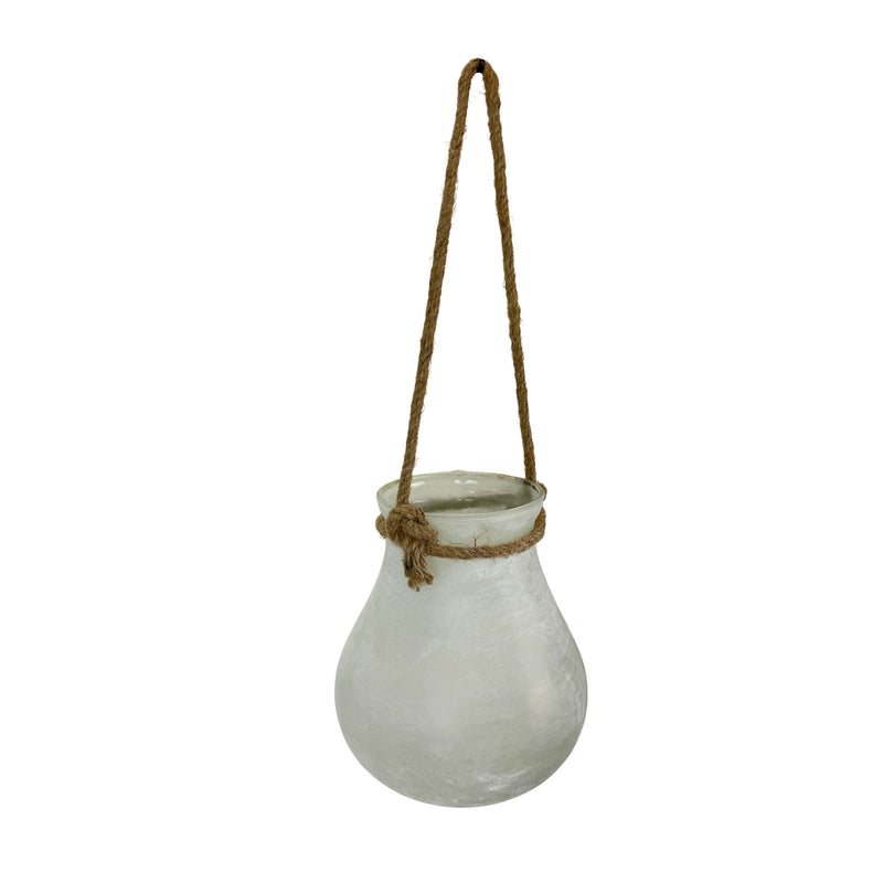 White - Image 2 - Hanging Glass Candle Lantern, 18 Inch Frosted White with Rope Handle