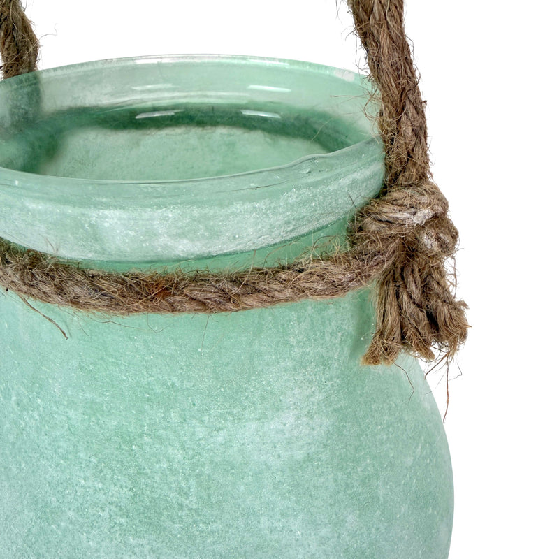 Green - Image 10 - Hanging Glass Candle Lantern, 16 Inch Frosted Green with Rope Handle