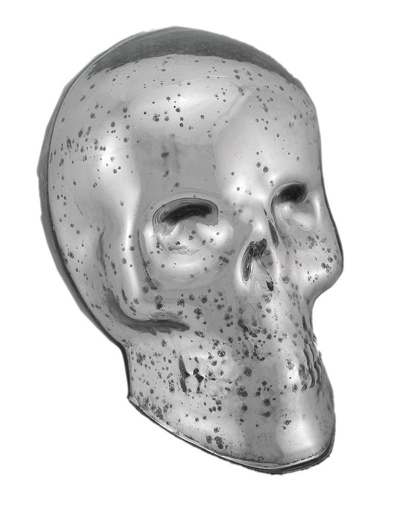 Silver Mercury Glass Skull Statue Image 1