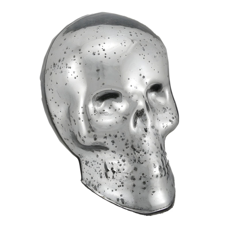 Silver Mercury Glass Skull Statue Image 1