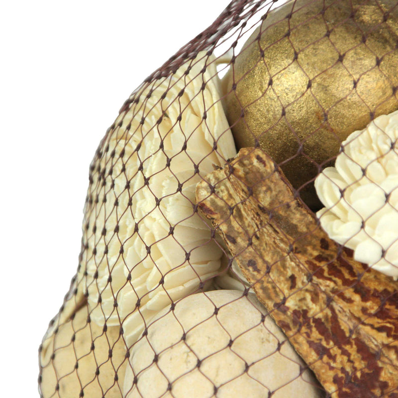 Bag of Metallic Gold, Natural White, and Light Brown Dried Botanical Decorative Balls and Filler for Stunning Home