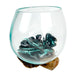 Set of 2 Blown Molten Glass and Burl Wood Decorative Bowls, Vases, and Terrariums, Each Unique Piece a Celebration of