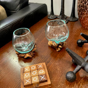 Set of 2 Decorative Vases, 4.5 Inch Melted Glass on Gamal Root Wood Image 6