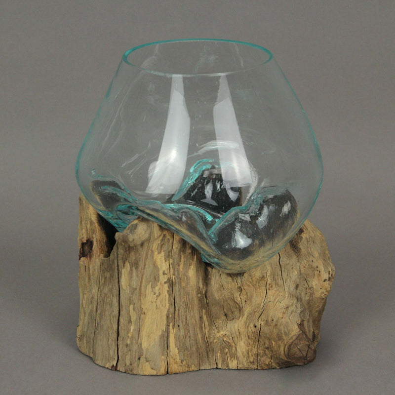Molten Glass Vase on Teak Driftwood, 7.5 Inch Image 3