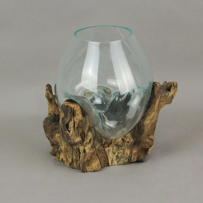 Large Molten Glass Sculptural Bowl / Plant Terrarium On Natural Driftwood Base Image 3