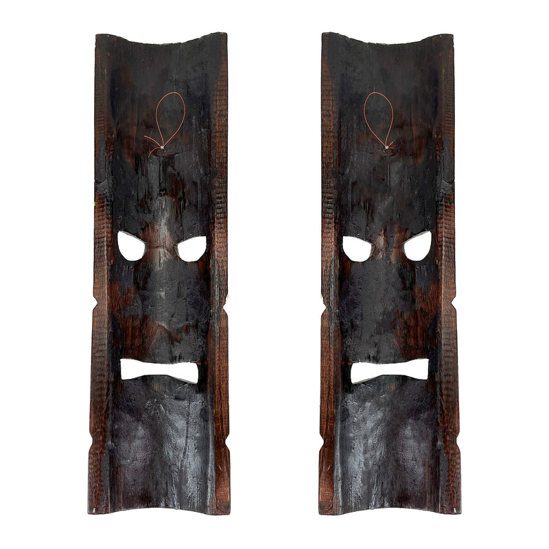 Set of 2 Tiki Wall Masks, 20 Inch Wood Palm and Plumeria Designs Image 10