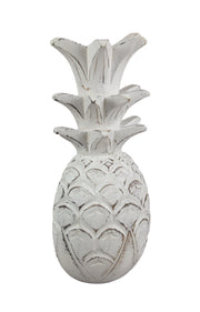 Pineapple Wall Sculpture, 10 Inch White Carved Wood Hanging Plaque Image 1