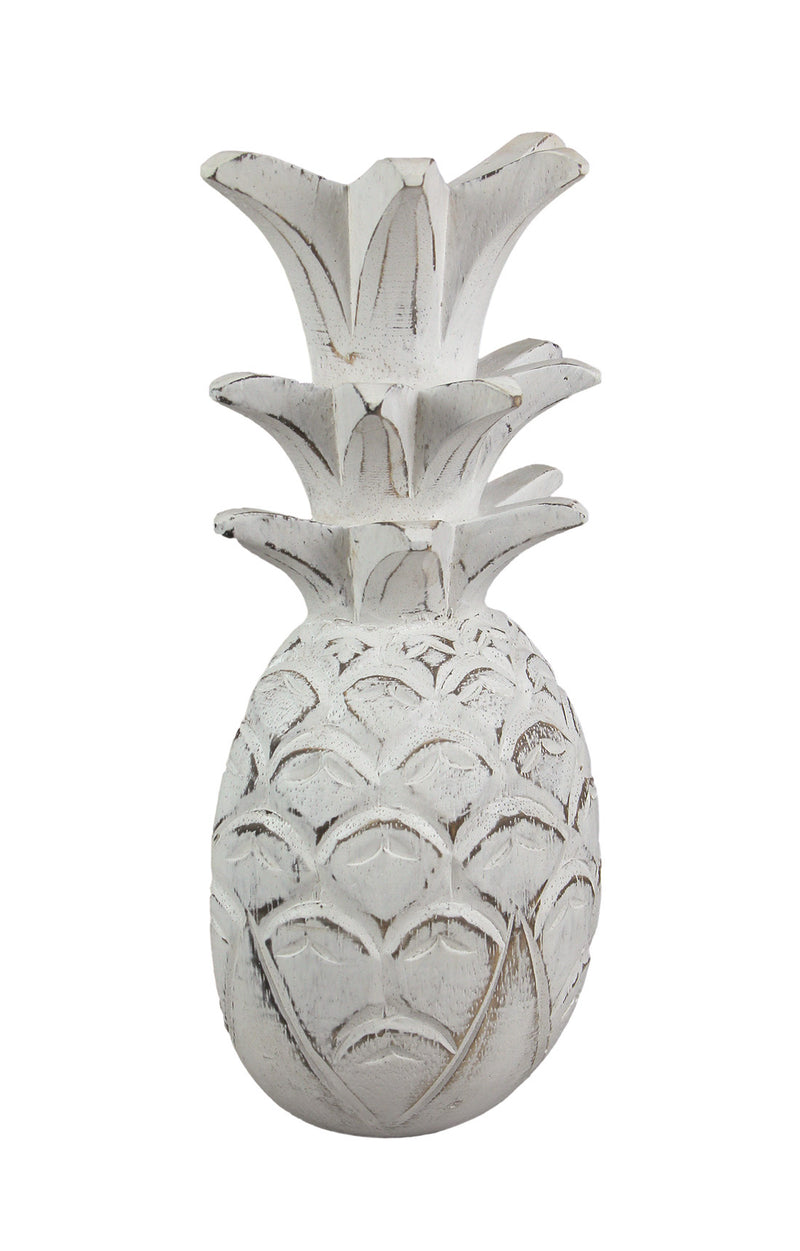 Pineapple Wall Sculpture, 10 Inch White Carved Wood Hanging Plaque Image 1