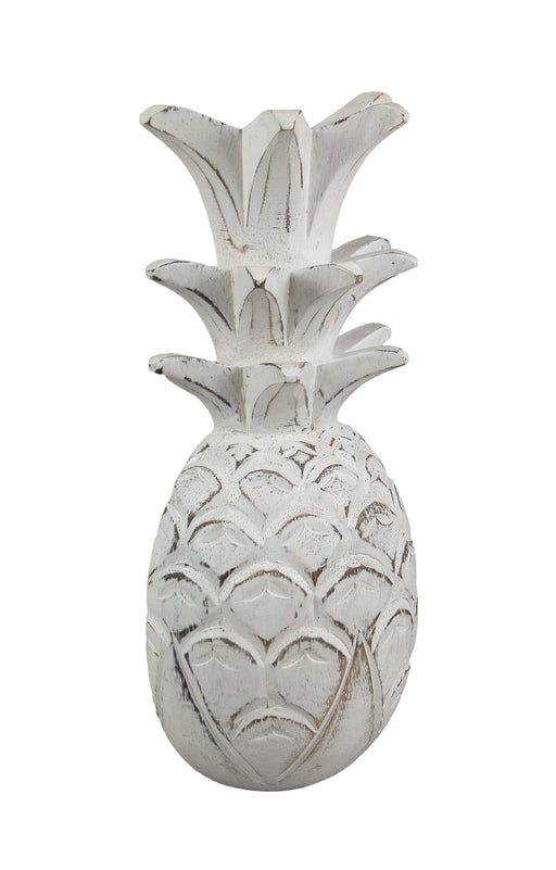 Pineapple Wall Sculpture, 10 Inch White Carved Wood Hanging Plaque Image 1