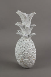 Pineapple Wall Sculpture, 10 Inch White Carved Wood Hanging Plaque Image 2