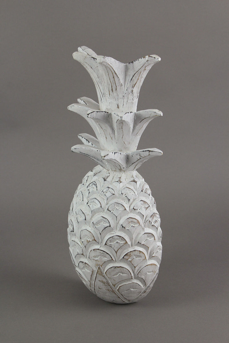 Pineapple Wall Sculpture, 10 Inch White Carved Wood Hanging Plaque Image 2