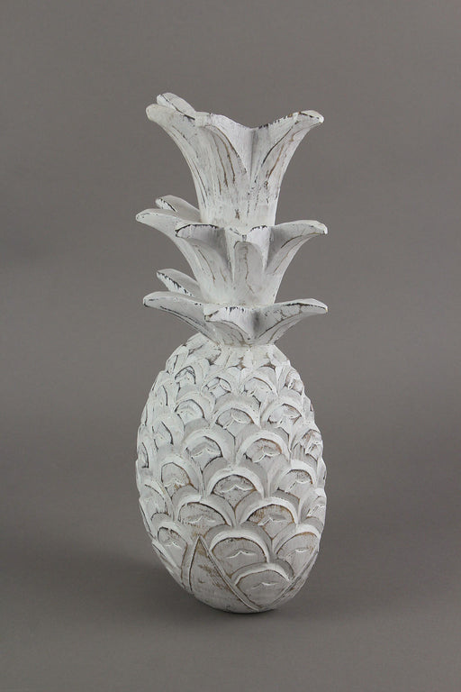 Pineapple Wall Sculpture, 10 Inch White Carved Wood Hanging Plaque Image 2