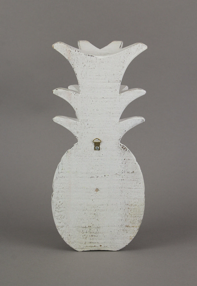 Pineapple Wall Sculpture, 10 Inch White Carved Wood Hanging Plaque Image 3