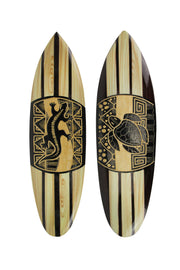 Set of 2 Wood Surfboard Wall Sculptures, 20 Inch Tiki Lizard & Turtle Image 1