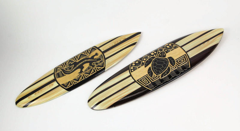 Set of 2 Wood Surfboard Wall Sculptures, 20 Inch Tiki Lizard & Turtle Image 2