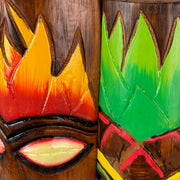 Set of 2 Tiki Wall Masks, 20 Inch Fire and Earth Wood Totems Image 3