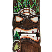 Set of 2 Hand-Carved Polynesian-Style Wooden Surfer Tiki Masks Wall Hanging Tropical Beach Home Decor 12 Inches High - Great