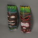 Set of 2 Hand-Carved Wood Tiki Masks in Blue and Green Flame Design, Ideal for Tropical Wall Decor, 11.75 Inches High - Easy