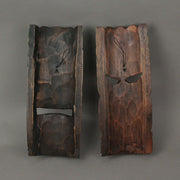 Set of 2 Hand-Carved Wood Tiki Masks in Blue and Green Flame Design, Ideal for Tropical Wall Decor, 11.75 Inches High - Easy