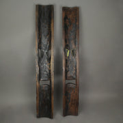 Artisan Crafted Set of 2 Hand-Carved Wooden Tiki Masks Adorned with Plumeria Flower Designs for Tropical Wall Decor, 39