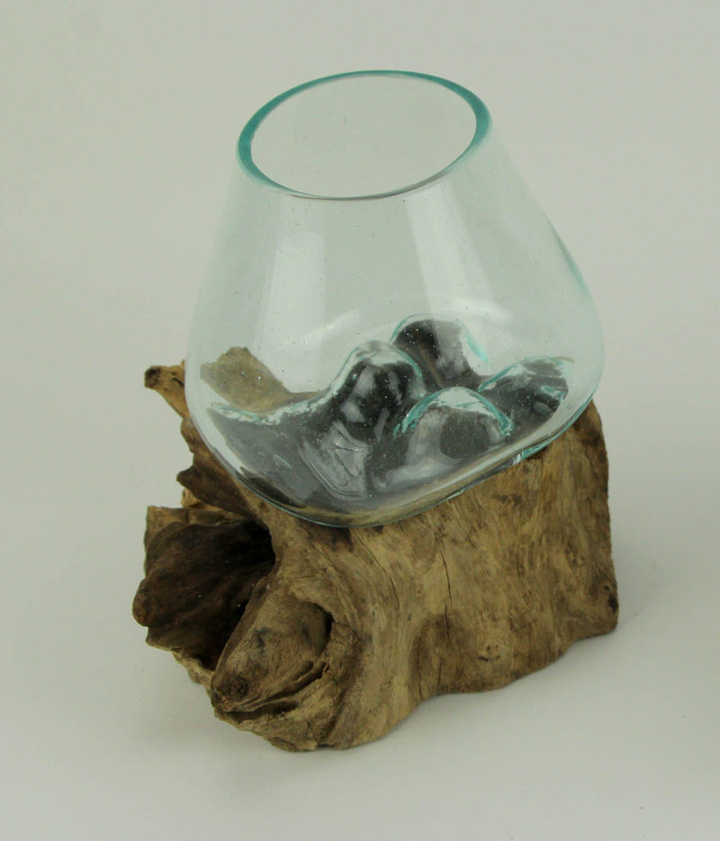 One Size - Image 2 - Clear Molten Glass On Teak Driftwood Base Decorative Bowl Vase Terrarium Planter