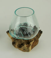 One Size - Image 3 - Clear Molten Glass On Teak Driftwood Base Decorative Bowl Vase Terrarium Planter