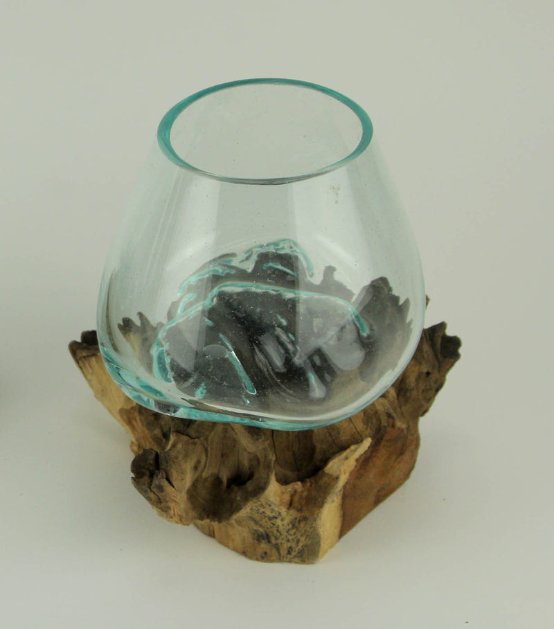 One Size - Image 3 - Clear Molten Glass On Teak Driftwood Base Decorative Bowl Vase Terrarium Planter