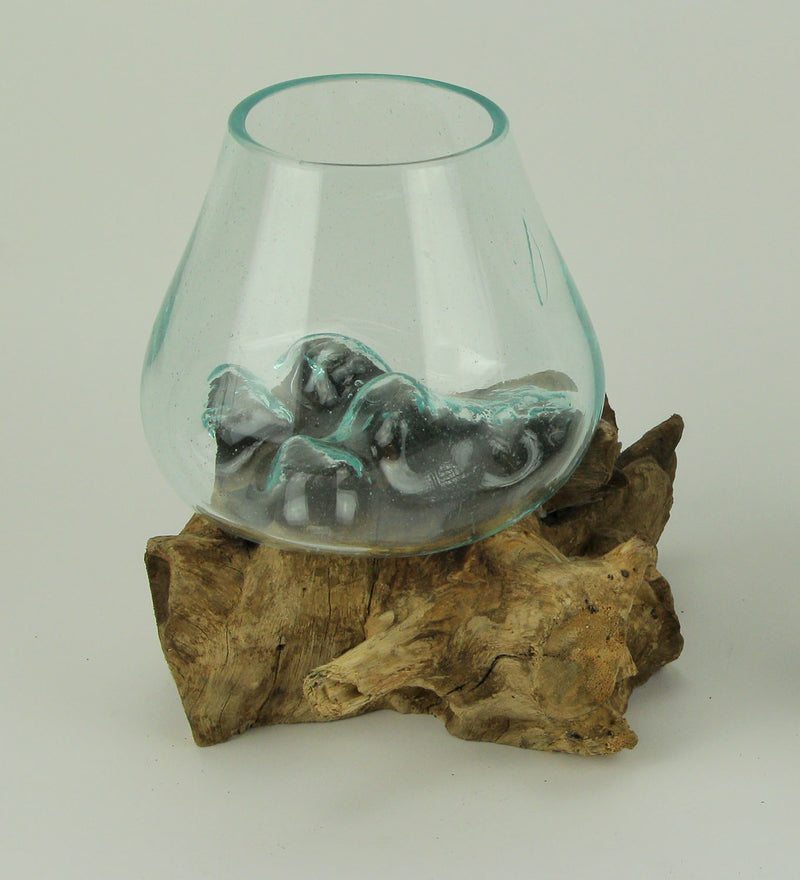 One Size - Image 4 - Clear Molten Glass On Teak Driftwood Base Decorative Bowl Vase Terrarium Planter