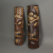 Set of 2 Tiki Wall Masks, 20 Inch Hand-Carved Wood Sun and Flower Image 2