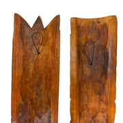 Zeckos Set of 2 Tiki Wall Masks, Hand Carved Wood Wall Sculptures in Red and Green Headdress with Hand Painted Distressed
