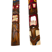 Zeckos Set of 2 Tiki Wall Masks, Hand Carved Wood Wall Sculptures in Red and Green Headdress with Hand Painted Distressed