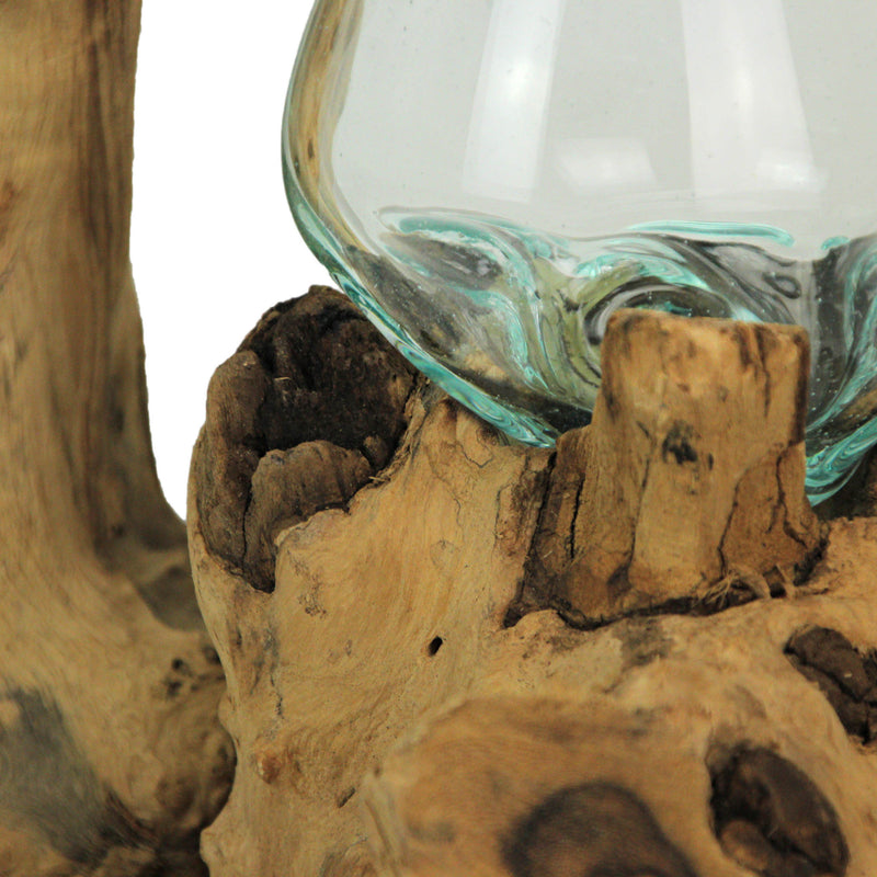 Decorative Double Bowl Vase with Molten Glass on Root Wood, 13.5 Inch Image 3