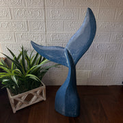 Things2Die4 Whale Tail Sculpture, 25 Inch Blue Wood Nautical Decor Image 4