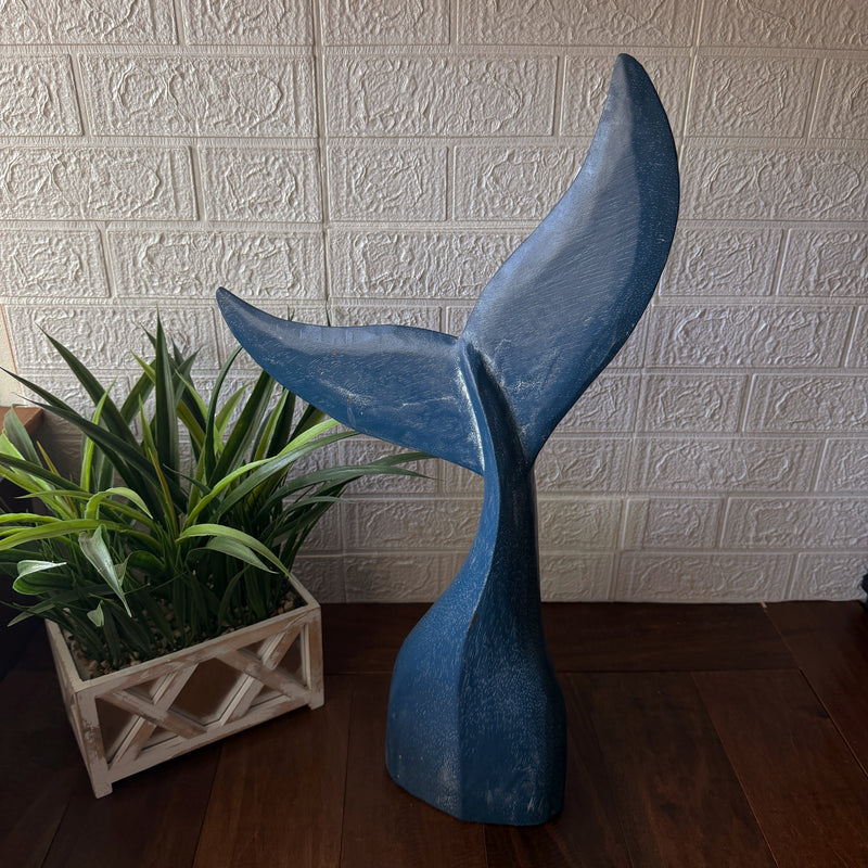 Things2Die4 Whale Tail Sculpture, 25 Inch Blue Wood Nautical Decor Image 4